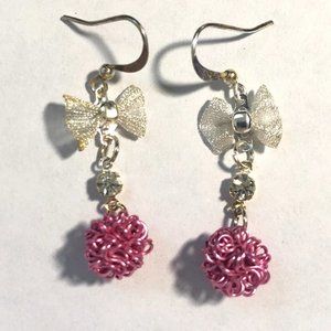 Pink Carnation and Bowtie Earrings